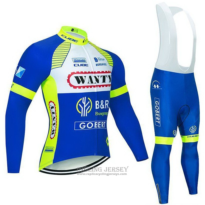 2021 Cycling Jersey Wanty-gobert Cycling Team Blue White Yellow Long Sleeve And Bib Tight